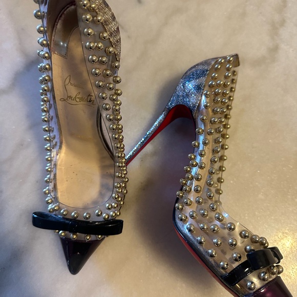Christian Louboutin pumps high heels glitter clear round studs 37 AUTHENTIC - Picture 6 of 6